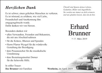 Traueranzeige von Erhard Brunner von Dinkelsbühl/ Feuchtwangen