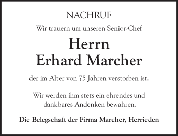 Traueranzeige von Erhard Marcher von Ansbach