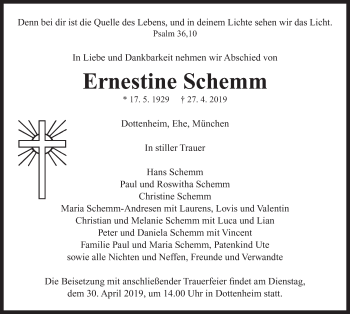 Traueranzeige von Ernestine Schemm von Neustadt/ Scheinfeld/ Uffenheim