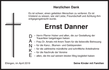 Traueranzeige von Ernst Danner von Dinkelsbühl/ Feuchtwangen