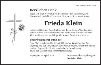 Traueranzeige von Frieda Klein von Dinkelsbühl/ Feuchtwangen