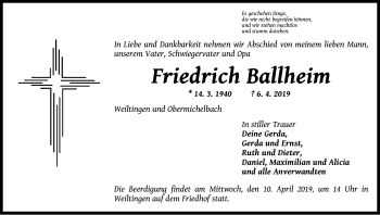 Traueranzeige von Friedrich Ballheim von Dinkelsbühl/ Feuchtwangen