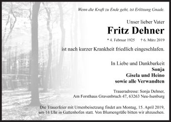 Traueranzeige von Friedrich Dehner von Rothenburg