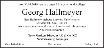 Traueranzeige von Georg Hallmeyer von Ansbach