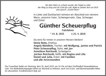 Traueranzeige von Günther Scheuerpflug von Ansbach