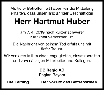 Traueranzeige von Hartmut Huber von Neustadt/ Scheinfeld/ Uffenheim