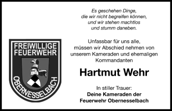 Traueranzeige von Hartmut Wehr von Neustadt/ Scheinfeld/ Uffenheim