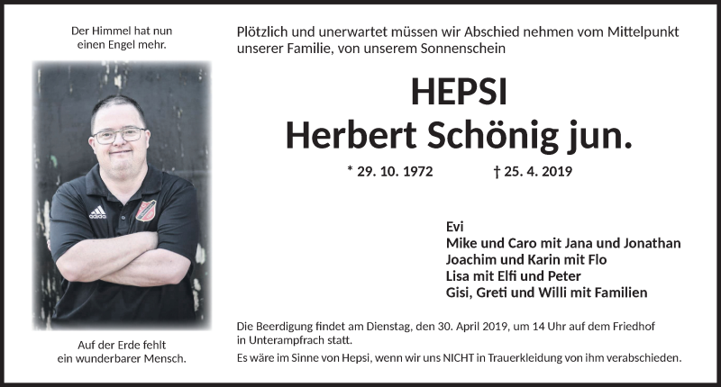  Traueranzeige für Herbert Schönig vom 29.04.2019 aus Dinkelsbühl/ Feuchtwangen