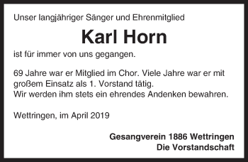 Traueranzeige von Karl Horn von Rothenburg