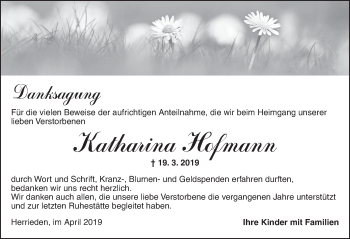 Traueranzeige von Katharina Hofmann von Ansbach