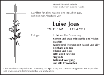 Traueranzeige von Luise Joas von Dinkelsbühl/ Feuchtwangen