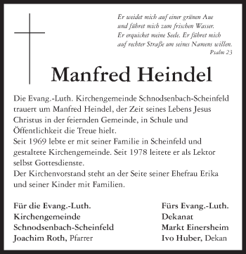 Traueranzeige von Manfred Heindel von Neustadt/ Scheinfeld/ Uffenheim