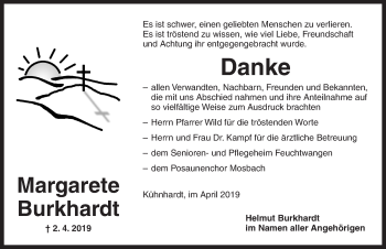 Traueranzeige von Margarete Burkhardt von Dinkelsbühl/ Feuchtwangen