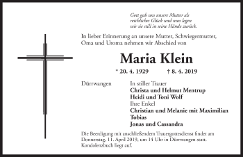 Traueranzeige von Maria Klein von Dinkelsbühl/ Feuchtwangen