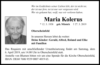 Traueranzeige von Maria Kolerus von Neustadt/ Scheinfeld/ Uffenheim