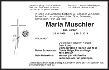 Traueranzeige von Maria Muschler von Dinkelsbühl/ Feuchtwangen