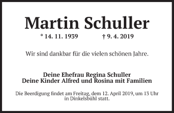 Traueranzeige von Martin Schuller von Dinkelsbühl/ Feuchtwangen