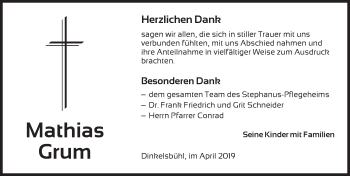 Traueranzeige von Mathias Grum von Dinkelsbühl/ Feuchtwangen
