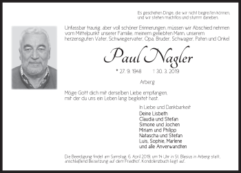 Traueranzeige von Paul Nagler von Ansbach