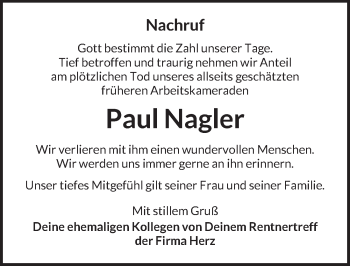 Traueranzeige von Paul Nagler von Dinkelsbühl/ Feuchtwangen