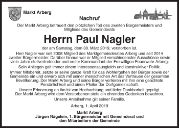 Traueranzeige von Paul Nagler von Ansbach