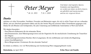 Traueranzeige von Peter Vleyer von Neustadt/ Scheinfeld/ Uffenheim