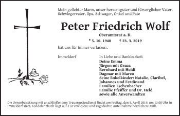 Traueranzeige von Peter Friedrich Wolf von Ansbach