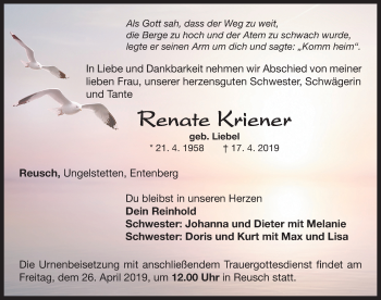 Traueranzeige von Renate Kriener von Neustadt/ Scheinfeld/ Uffenheim