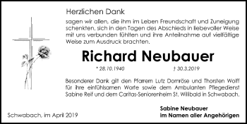 Traueranzeige von Richard Neubauer von Ansbach