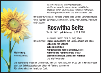 Traueranzeige von Roswitha Seitz von Neustadt/ Scheinfeld/ Uffenheim