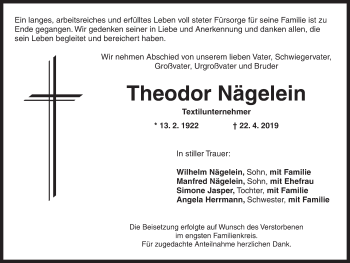 Traueranzeige von Theodor Nägelein von Ansbach