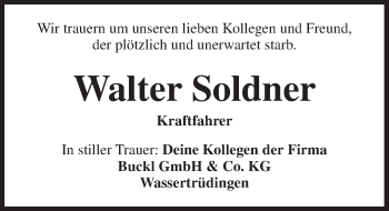 Traueranzeige von Walter Soldner von Ansbach