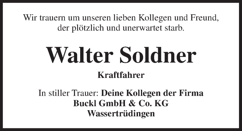  Traueranzeige für Walter Soldner vom 03.04.2019 aus Dinkelsbühl/ Feuchtwangen