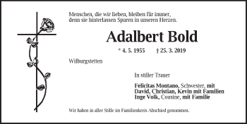 Traueranzeige von Adalbert Bold von Dinkelsbühl/ Feuchtwangen