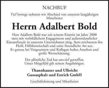 Traueranzeige von Adalbert Bold von Dinkelsbühl/ Feuchtwangen