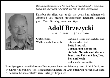 Traueranzeige von Adolf Brzezycki von Neustadt/ Scheinfeld/ Uffenheim