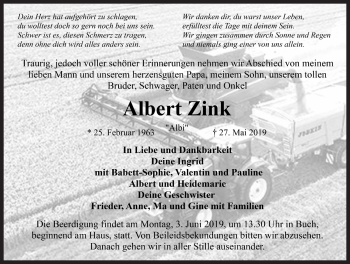 Traueranzeige von Albert Zink von Rothenburg