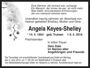 Traueranzeige von Angela Keyes-Shelle von Ansbach