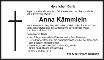 Traueranzeige von Anna Kämmlein von Dinkelsbühl/ Feuchtwangen