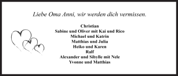 Traueranzeige von Anni Weinzettl von Rothenburg