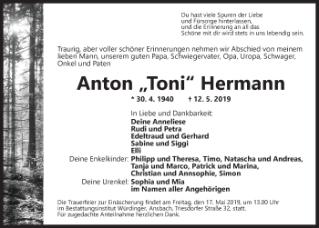 Traueranzeige von Anton Hermann von Ansbach