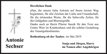 Traueranzeige von Antonie Sechser von Rothenburg