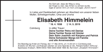 Traueranzeige von Elisabeth Himmelein von Ansbach