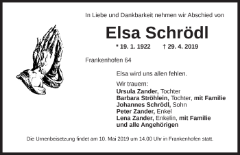 Traueranzeige von Elsa Schrödl von Dinkelsbühl/ Feuchtwangen