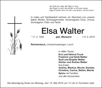 Traueranzeige von Elsa Walter von Dinkelsbühl/ Feuchtwangen