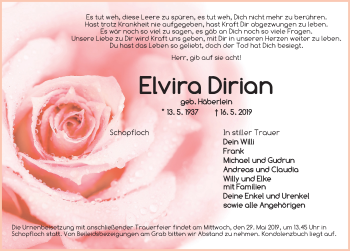 Traueranzeige von Elvira Dirian von Dinkelsbühl/ Feuchtwangen