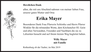 Traueranzeige von Erika Mayer von Rothenburg