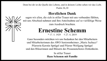 Traueranzeige von Ernestine Schemm von Neustadt/ Scheinfeld/ Uffenheim