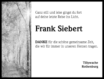 Traueranzeige von Frank Siebert von Rothenburg