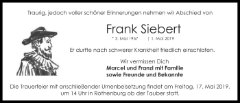 Traueranzeige von Frank Siebert von Rothenburg